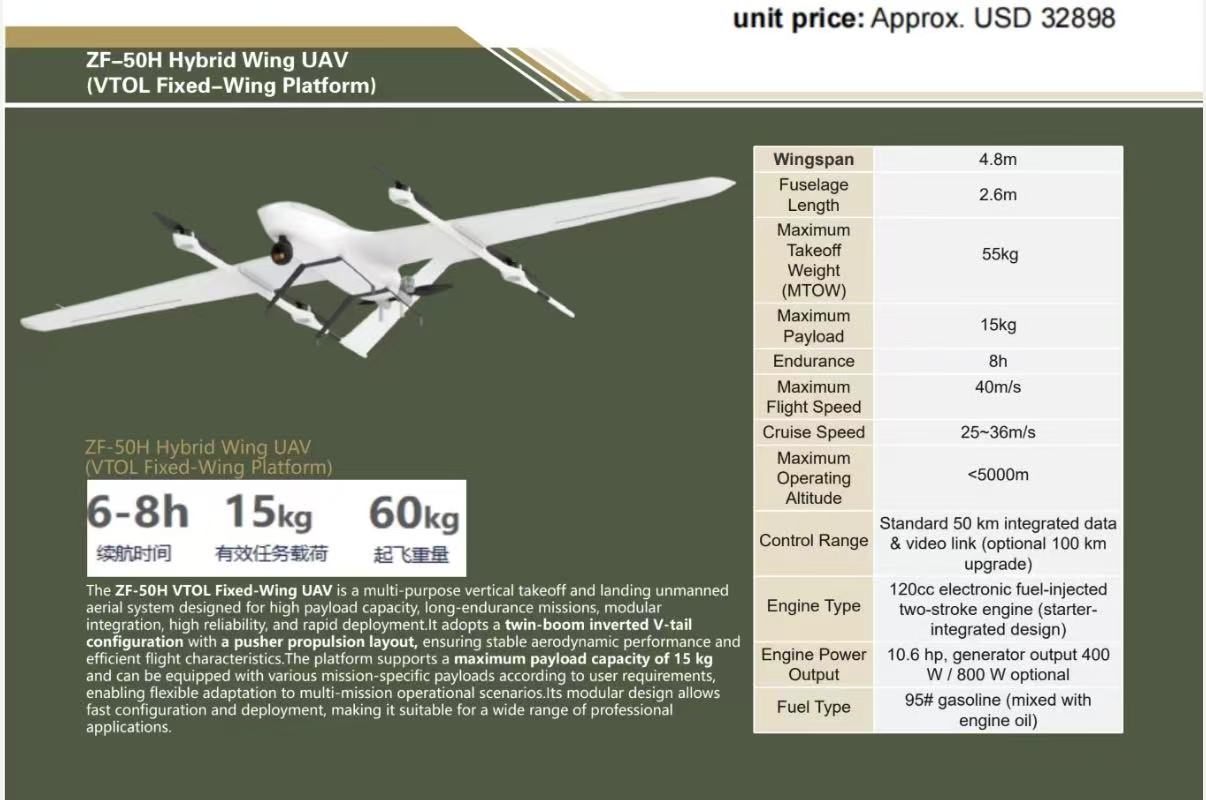 ZF-50H Hybrid Wing UAV (VTOL Fixed-Wing Platform)